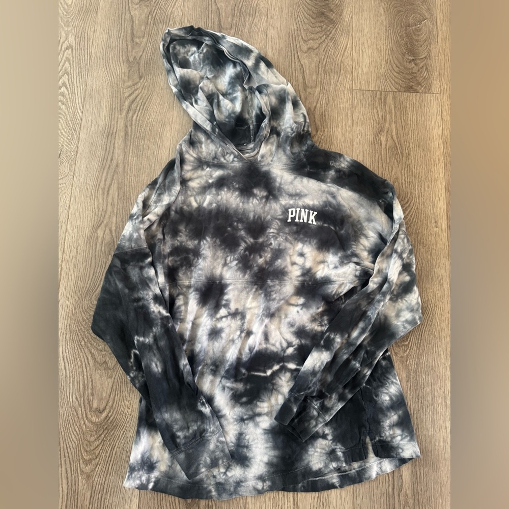 Victoria's Secret Black and Gray Tie-Dye Hoodie